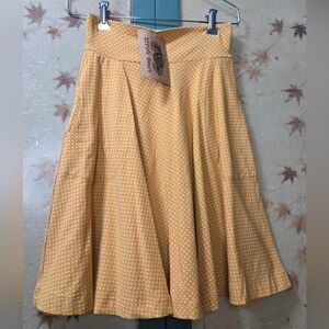 NWT Effie's Heart Mustard Polka Dot A-Line 'Carnaby' Swiss Dot Print Skirt Sz XS